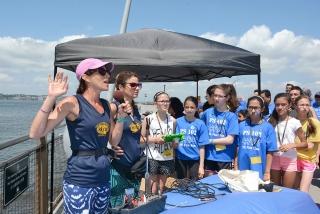 Physical education teachers (from left) Eva Lurie and Angela Stornaiuolo, the ch