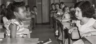 This photo was taken in a Virginia elementary school on the first day of desegre