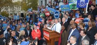 Bill de Blasio urges his supporters to vote.