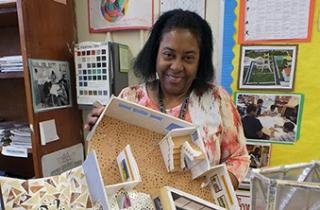 Paraprofessional Elaine Berry displays the interior of the Brooklyn Art Gallery 