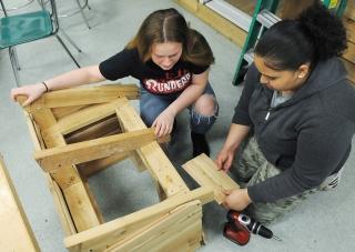Students use tools from the classroom toolshed and techniques they learn in clas