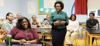 UFT Vice President for Academic High Schools Janella Hinds was energized by some