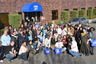 A portion of the attendees gathered outside the borough office for the UFT B