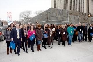 UFT members from Queens arrive in Albany.