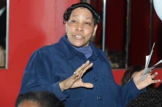 Teacher Renee Washington of PS 309 asks a question.