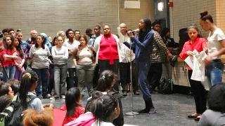A student expresses her concerns to the standing-room-only crowd at the April 16