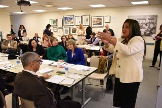 Evelyn DeJesus makes a point during a March