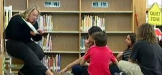 Empty library shelves in an Arizona public school. The picture is captured from 