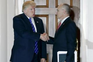 President Donald Trump (left) with Andrew Puzder, his nominee for secretary of l