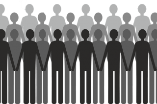 line art, people standing in rows hand in hand