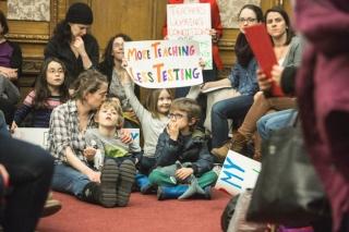 Children from PS 321 with their parents and teachers at the Feb. 12 forum at Bro