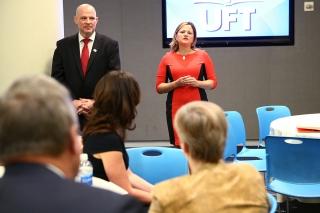 City Council Speaker Melissa Mark-Viverito addresses UFT representatives and 18 