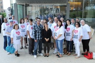 UFT representatives outside state Supreme Court on Staten Island on Aug. 14
