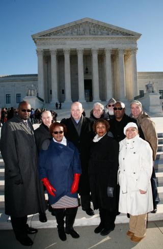 UFT officers outside U.S. Supreme Court as justices hear Friedrichs case