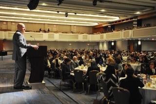 UFT President Michael Mulgrew addresses the more than 1,100 who turned out for t