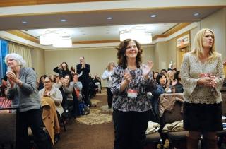 Members of the Federation of Nurses/UFT applaud the New York City Labor Chorus o