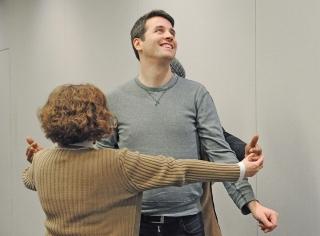 George Mortimer, a teacher at IS 227 in Queens, performs a tableau with his grou