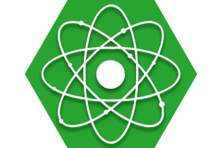 Green hexagon with symbol of atom representing UFT Science Committee