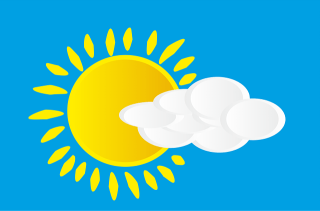 Illustration of summer sun and a cloud on a blue sky
