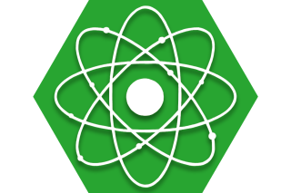 Green hexagon with symbol of atom representing UFT Science Committee