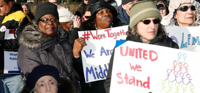 Trade unionists rally as Supreme Court hears Friedrichs case