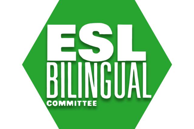 Hexagon with green background and text ESL/Bilingual Committee