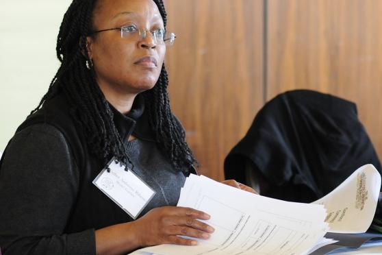 Model teacher Esther Anhwere-Ribeiro of Entrada Academy in the Bronx listens int
