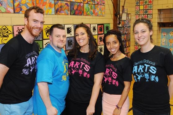 Art teacher Yaffa Rasowsky (center) with (from left) music teacher Sean McCluske
