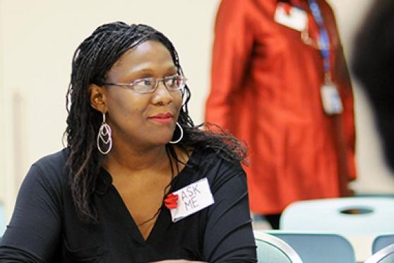 T. Elzora Cleveland sits in on a session during the UFT Manhattan Parent Confere