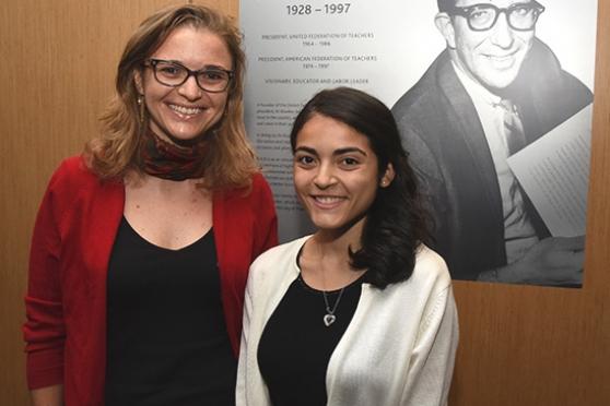Teacher Stacy Blair (left) says Hope Shing commits herself in ways most teenager