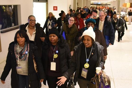 UFT members stride through the halls as they begin their day of lobbying elected