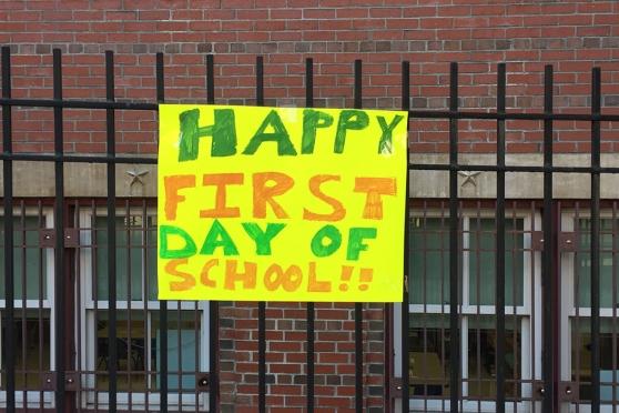 A sign welcomes students back to school at PS 88 in Ridgewood.