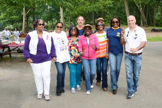 Teachers set out on the fundraising walk.