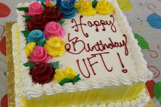 The staff at PS 65 in Brooklyn prepares to celebrate the UFT’s birthday.