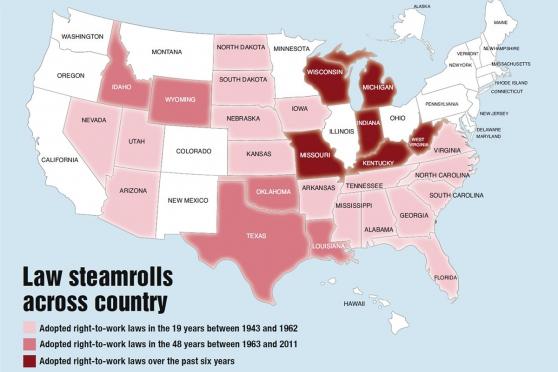 Anti-union climate boosts ‘right-to-work’ efforts - Map