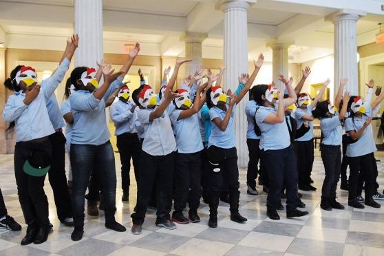 Members of the chorus at PS 149 in Brooklyn ring in the Year of the Rooster with