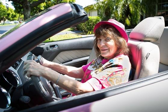 Retired teacher Vera Fried in her pink Mustang in Delray Beach, Fla. More than 3