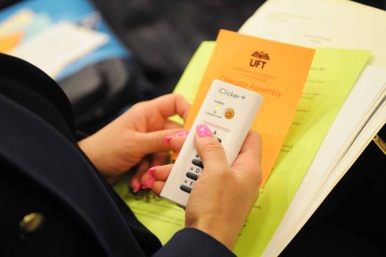 Delegate voting using a clicker