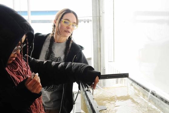 Students check aquarium temperature