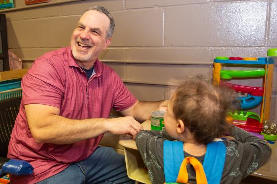 Occupational therapist Paul Kutchner works with a student at P4 @PS 179, a District 75 program in Fresh Meadows, Queens. 