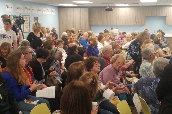 The refurbished Florida Retiree Center in Boca Raton was packed on March 7 to hear from Jill Biden (inset), the wife of Democratic presidential candidate Joe Biden.