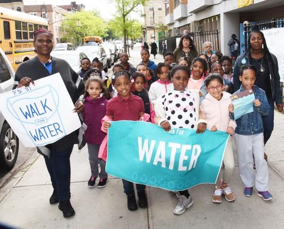 Students at PS 81in Brooklyn marched through the neighborhood with signs demanding clean drinking water.