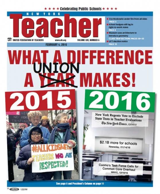 New York Teacher, Feb 4, 2016 - What a difference a year makes