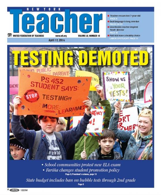 NYT Cover "Testing Demoted" - April 17, 2014