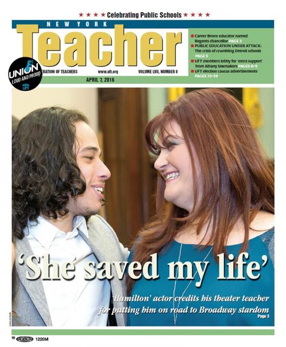 NY Teacher cover "She Saved My Life" - April, 7, 2016