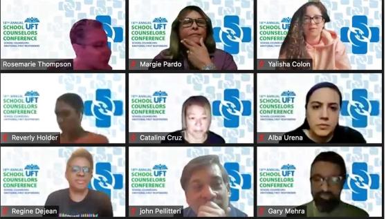 A group of people in a grid-frame on a zoom call 