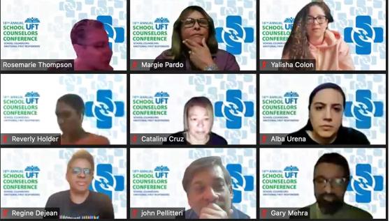 A group of people in a grid-frame on a zoom call 