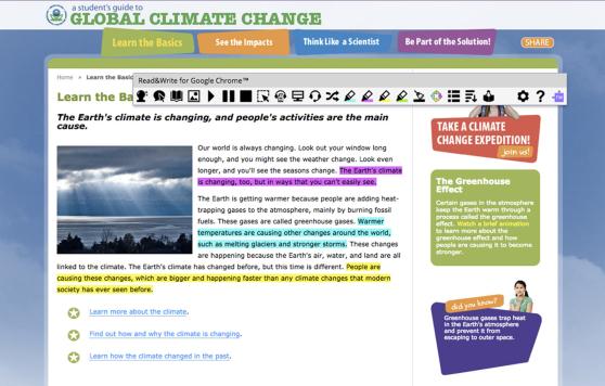 Screenshot from Google Read & Write platform
