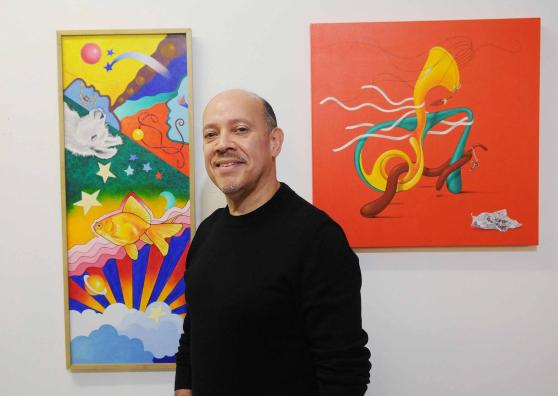 Artist with painting