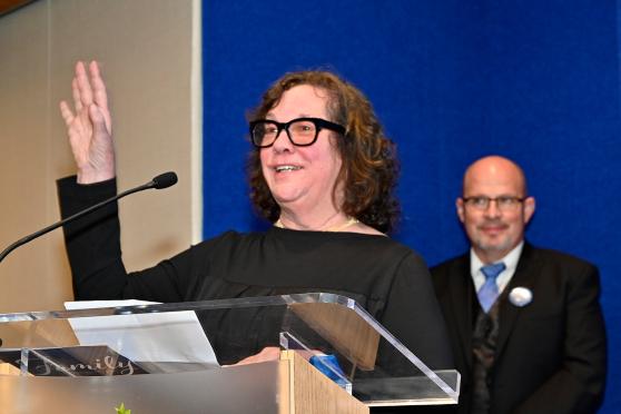 Cogen Award winner Ellie Engler accepts the honor. 